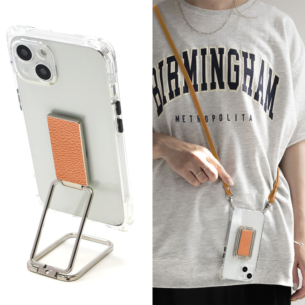 iPhone13 Pro スマホスタンドになる名入れ多機能リング&透明クリアケース ストラップ付き