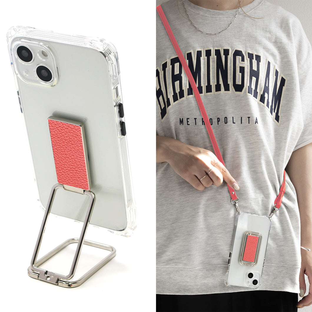 iPhone 11 Pro Max スマホスタンドになる名入れ多機能リング&透明クリアケース ストラップ付き