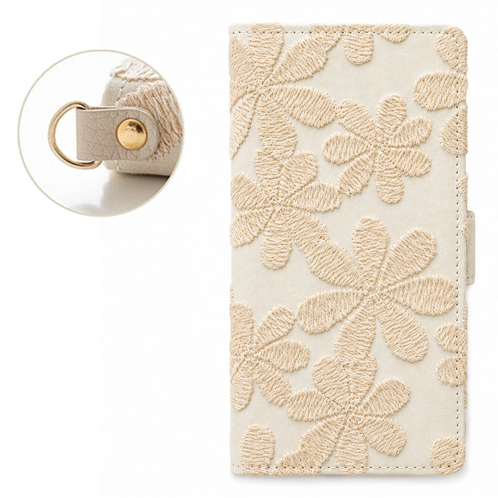 Android One S4 ラテフラワー 刺繍 サイドマグネット スマホケース 手帳型