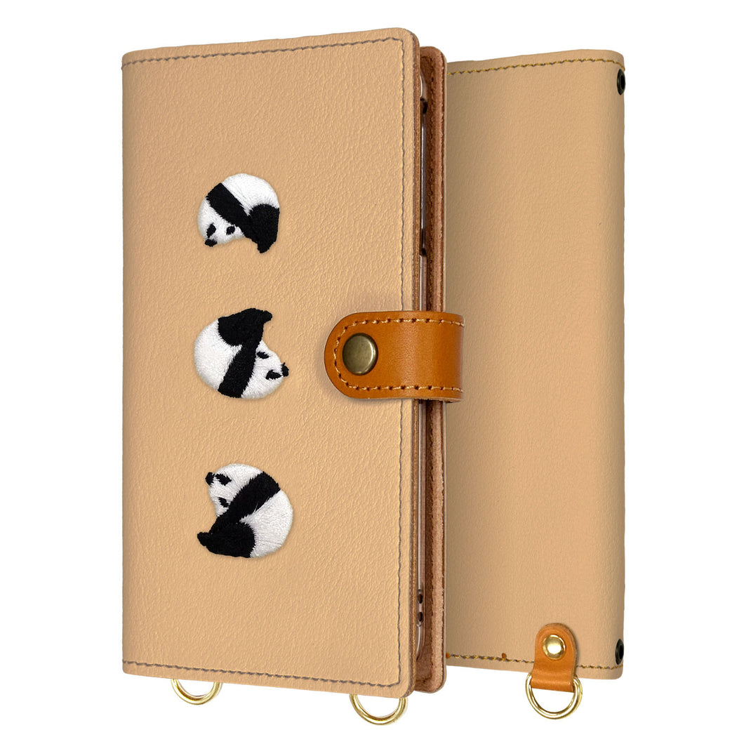 AQUOS R6 SH-M22 刺繍 パンダ 手帳型ケース 耐衝撃