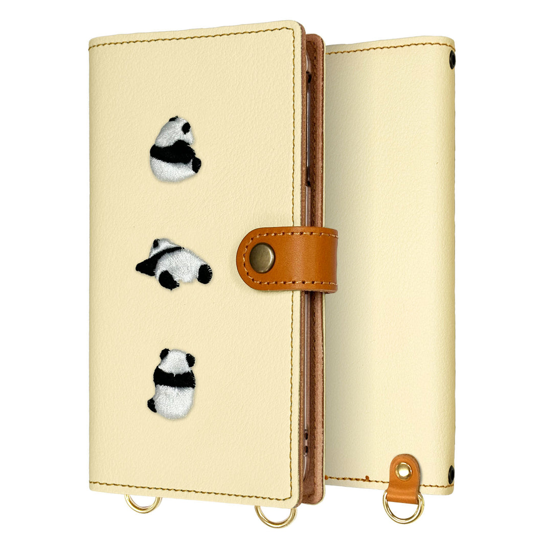 Xperia 1 VII SOG15 au 刺繍 パンダ 手帳型ケース 耐衝撃