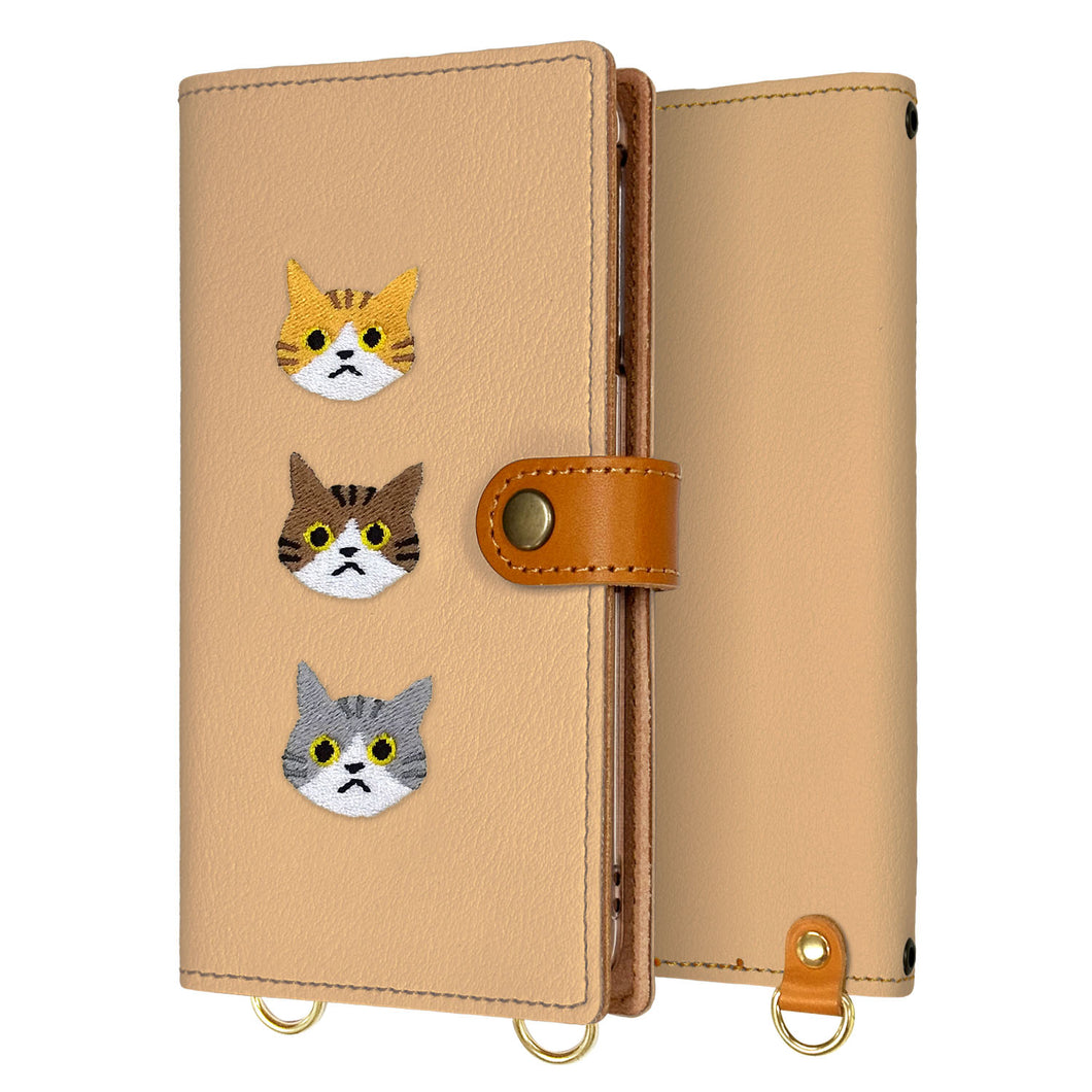 AQUOS EVER SH-02J docomo 刺繍 3匹の猫 手帳型ケース 耐衝撃