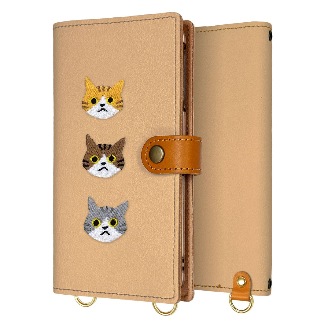 Galaxy A25 5G SCG33 au 刺繍 3匹の猫 手帳型ケース 耐衝撃