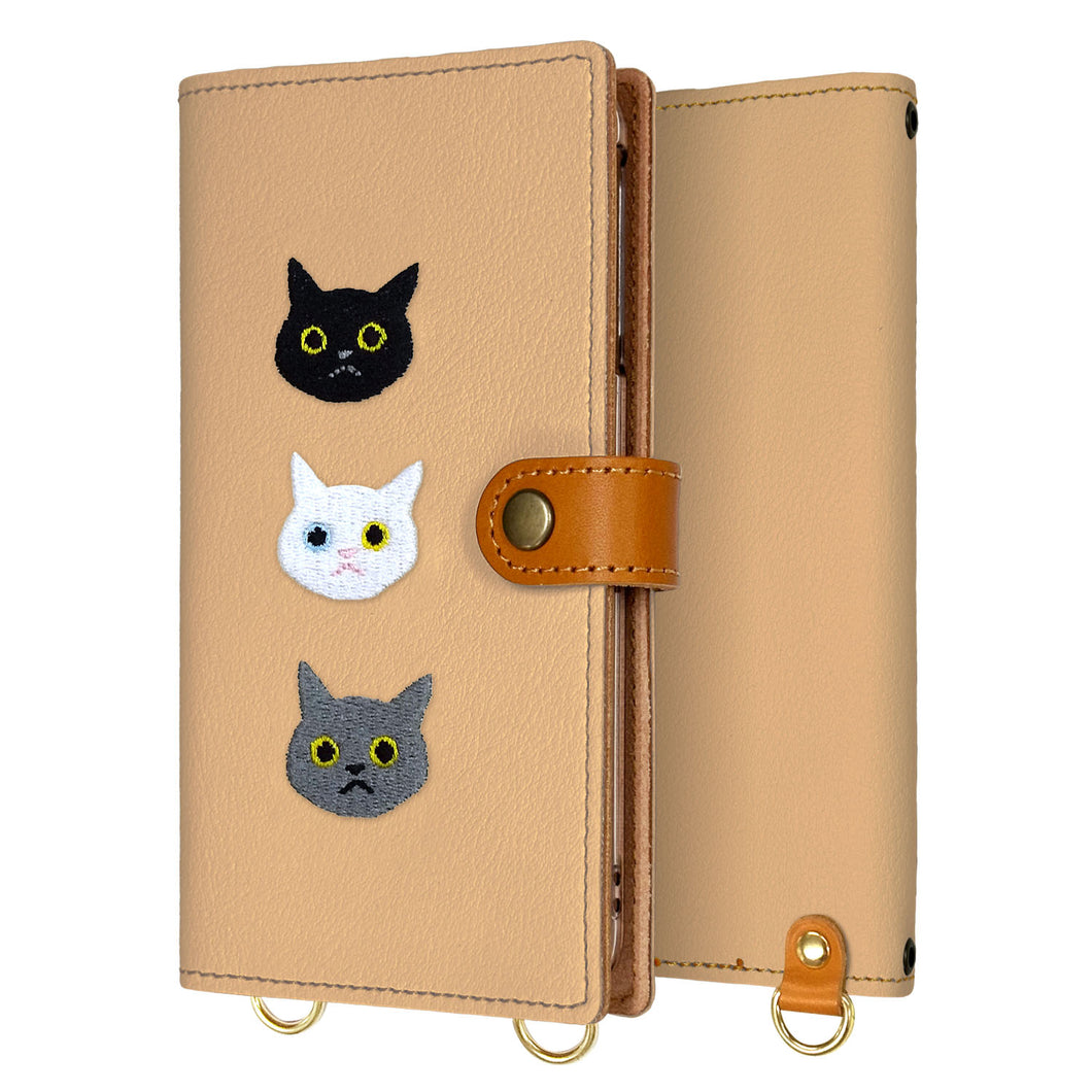 Xperia 1 IV SO-51C docomo 刺繍 3匹の猫 手帳型ケース 耐衝撃
