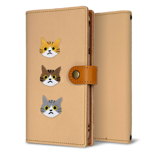 らくらくスマートフォン me F-03K docomo 刺繍 3匹の猫 手帳型ケース 耐衝撃