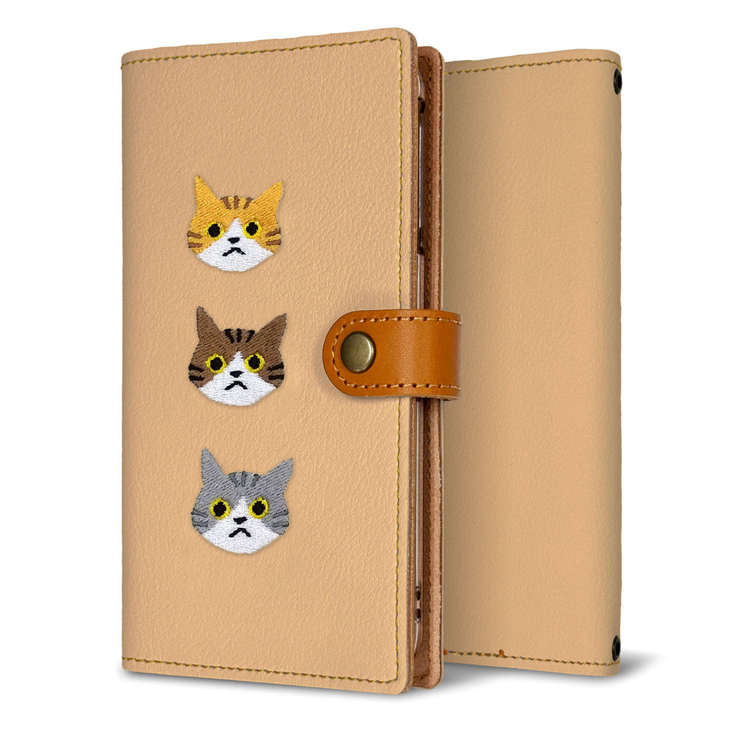 AQUOS R compact SHV41 au 刺繍 3匹の猫 手帳型ケース 耐衝撃