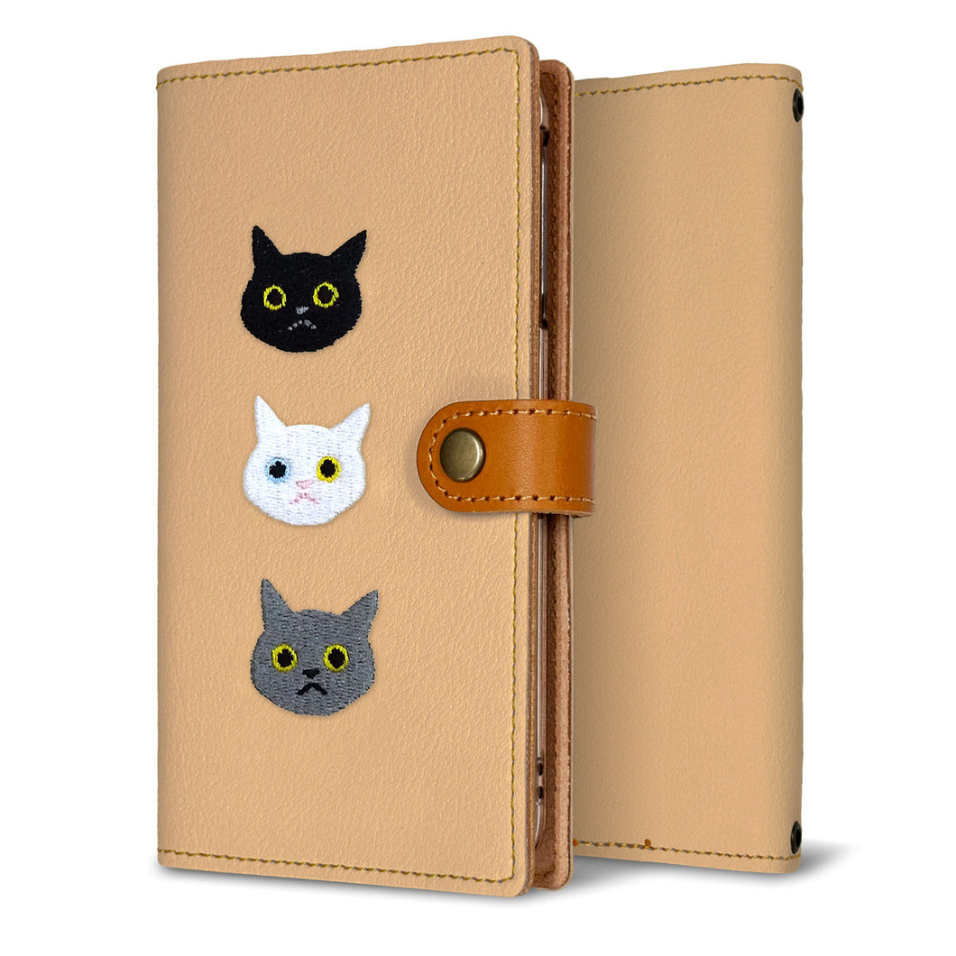 AQUOS R2 SHV42 au 刺繍 3匹の猫 手帳型ケース 耐衝撃