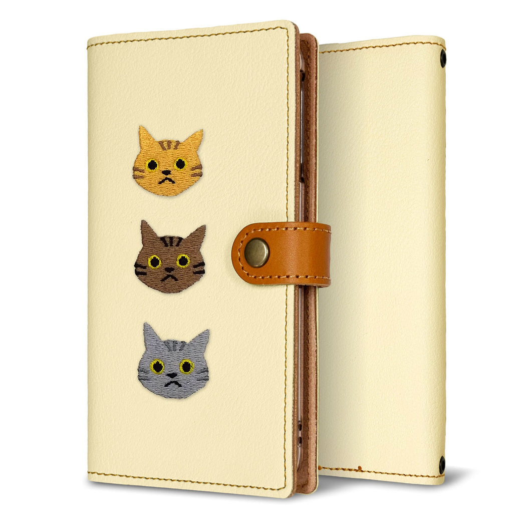 Xperia 1 VII SO-51F docomo 刺繍 3匹の猫 手帳型ケース 耐衝撃