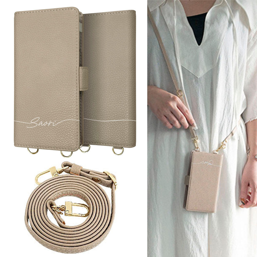 arrows We2 F-52E docomo スマホショルダー 【 手帳型 Simple 名入れ 長さ調整可能ストラップ付き 】 耐衝撃