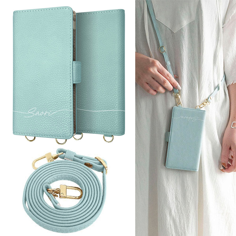 AQUOS sense4 plus SH-M16 スマホショルダー 【 手帳型 Simple 名入れ 長さ調整可能ストラップ付き 】 耐衝撃