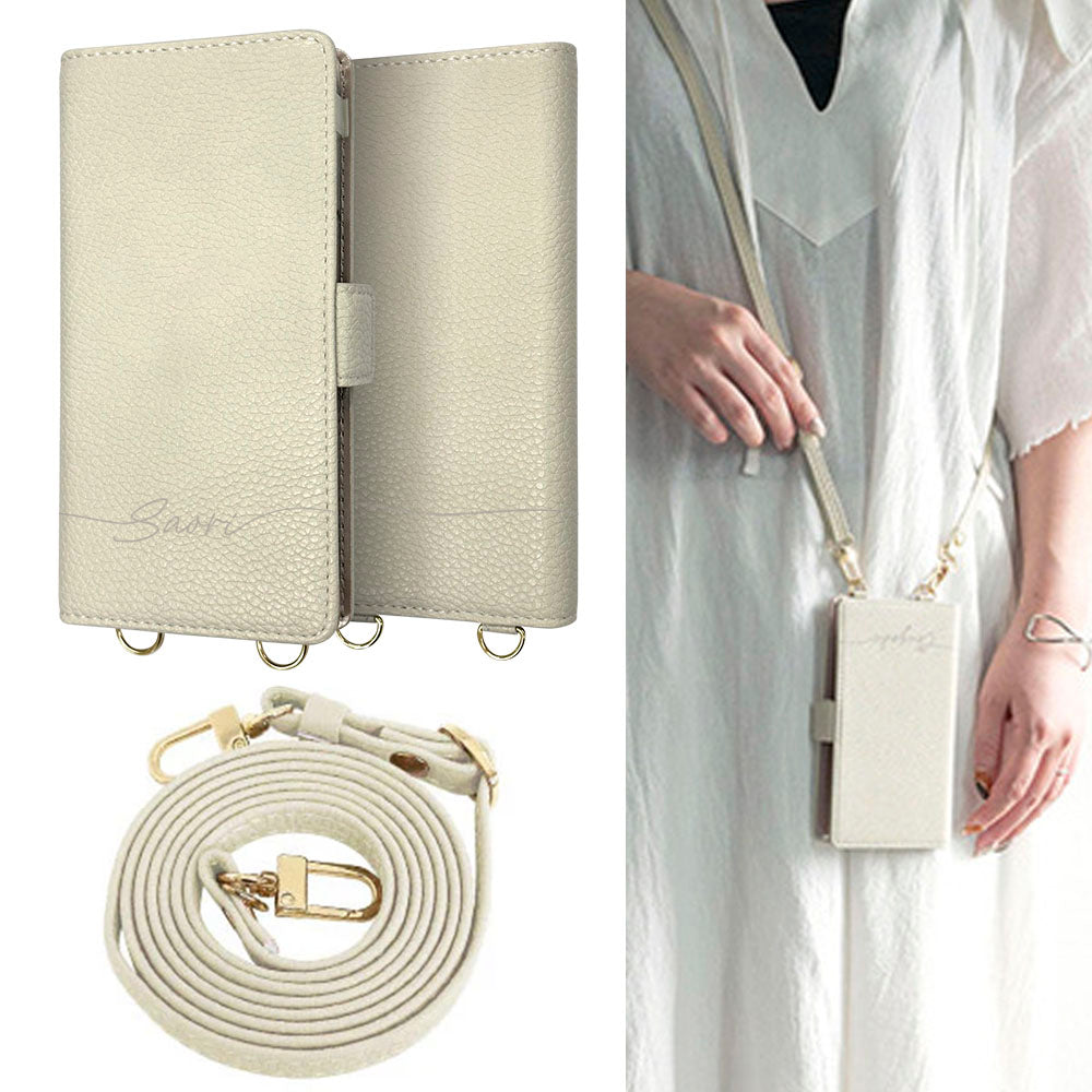 AQUOS sense8 SH-M26 スマホショルダー 【 手帳型 Simple 名入れ 長さ調整可能ストラップ付き 】 耐衝撃