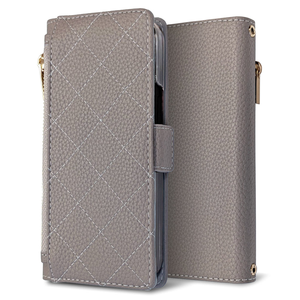 Galaxy A30 SCV43 au キルティング コインケース付き スマホケース 手帳型 ミラー付き サイドマグネット