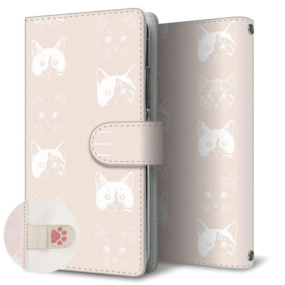 Galaxy S23 SCG19 au 猫の顔スケッチ プリント手帳型ケース 耐衝撃