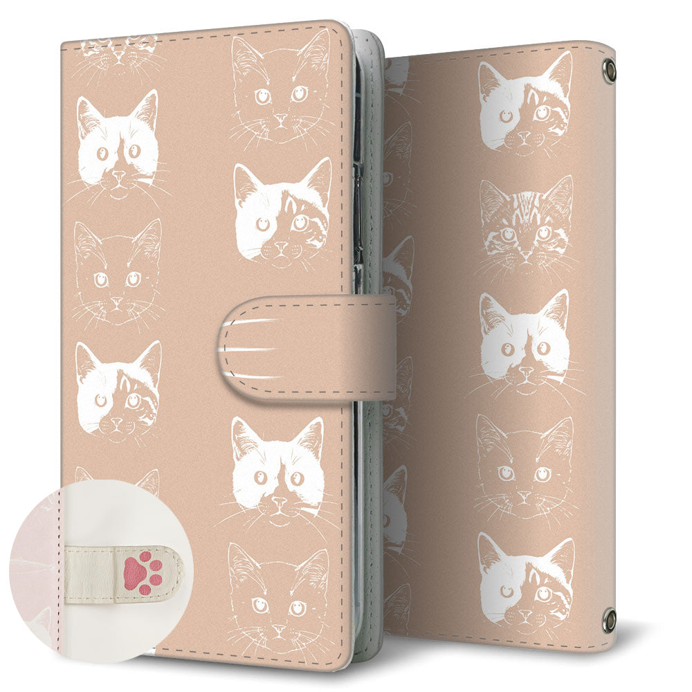 DIGNO BX2 A101KC SoftBank 猫の顔スケッチ プリント手帳型ケース 耐衝撃