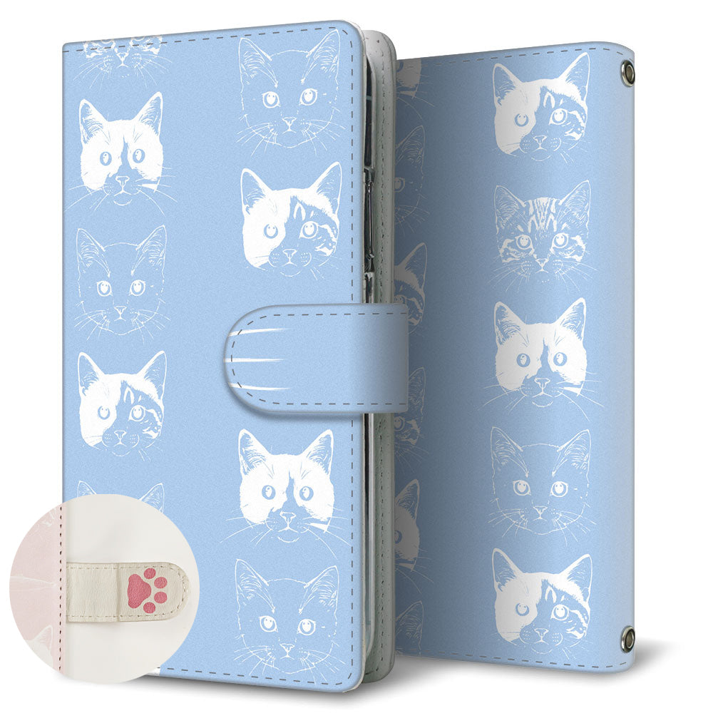 BASIO active SHG09 au 猫の顔スケッチ プリント手帳型ケース 耐衝撃