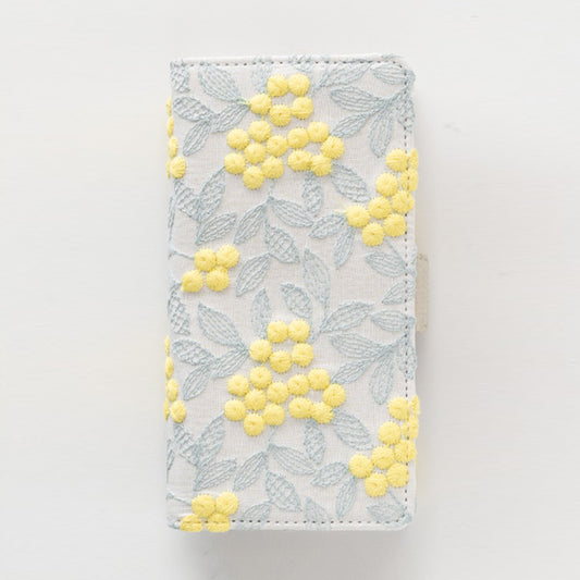 Xperia 10 IV SO-52C docomo ぷっくりミモザ 刺繍 サイドマグネット スマホケース 手帳型