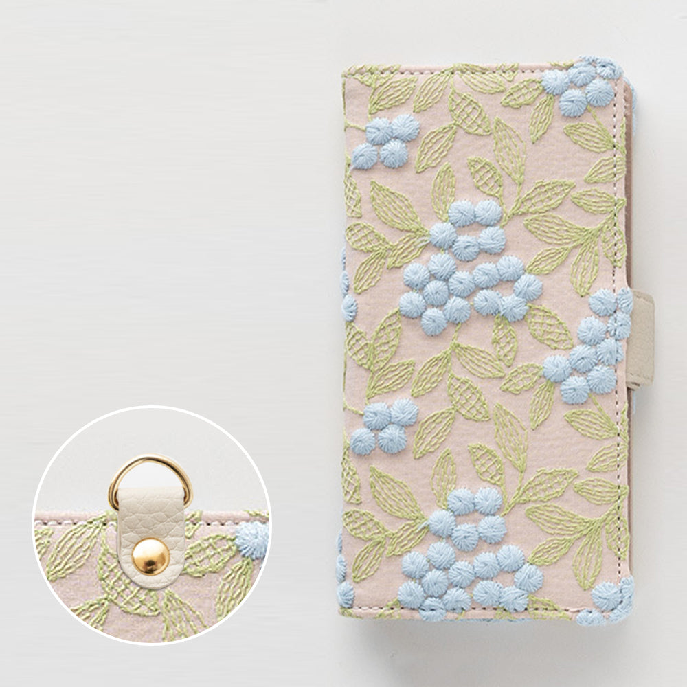 Google Pixel 11 ぷっくりミモザ 刺繍 サイドマグネット スマホケース 手帳型