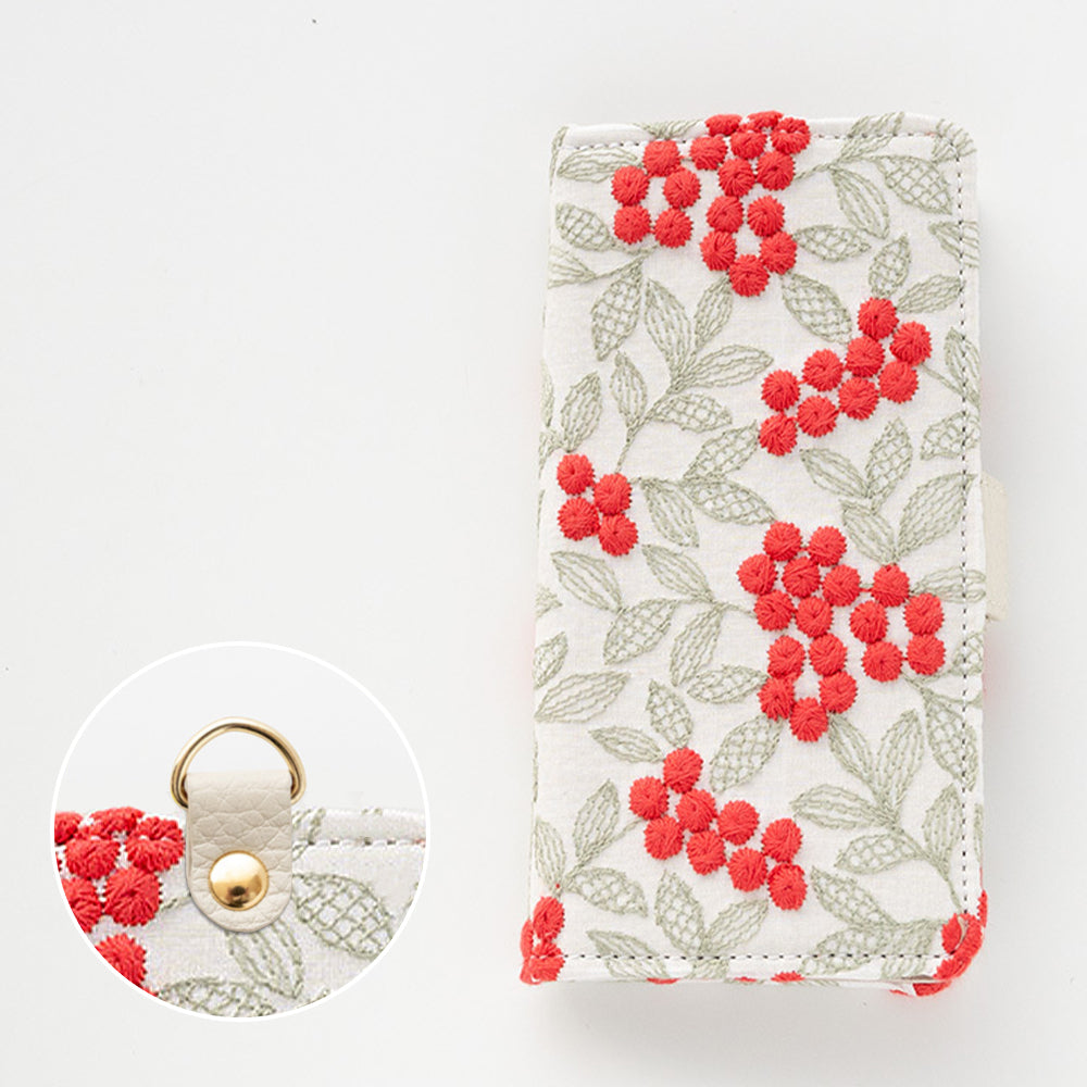 Google Pixel 11 ぷっくりミモザ 刺繍 サイドマグネット スマホケース 手帳型
