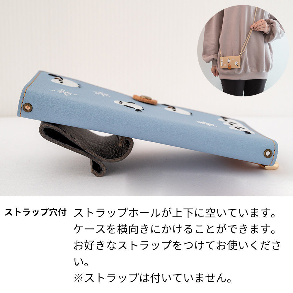 らくらくスマートフォン a A401FC Y!mobile 刺繍 雪とシマエナガ 手帳型ケース 耐衝撃