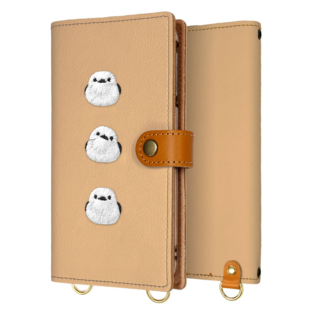 AQUOS R2 SHV42 au 刺繍 シマエナガ 手帳型ケース 耐衝撃