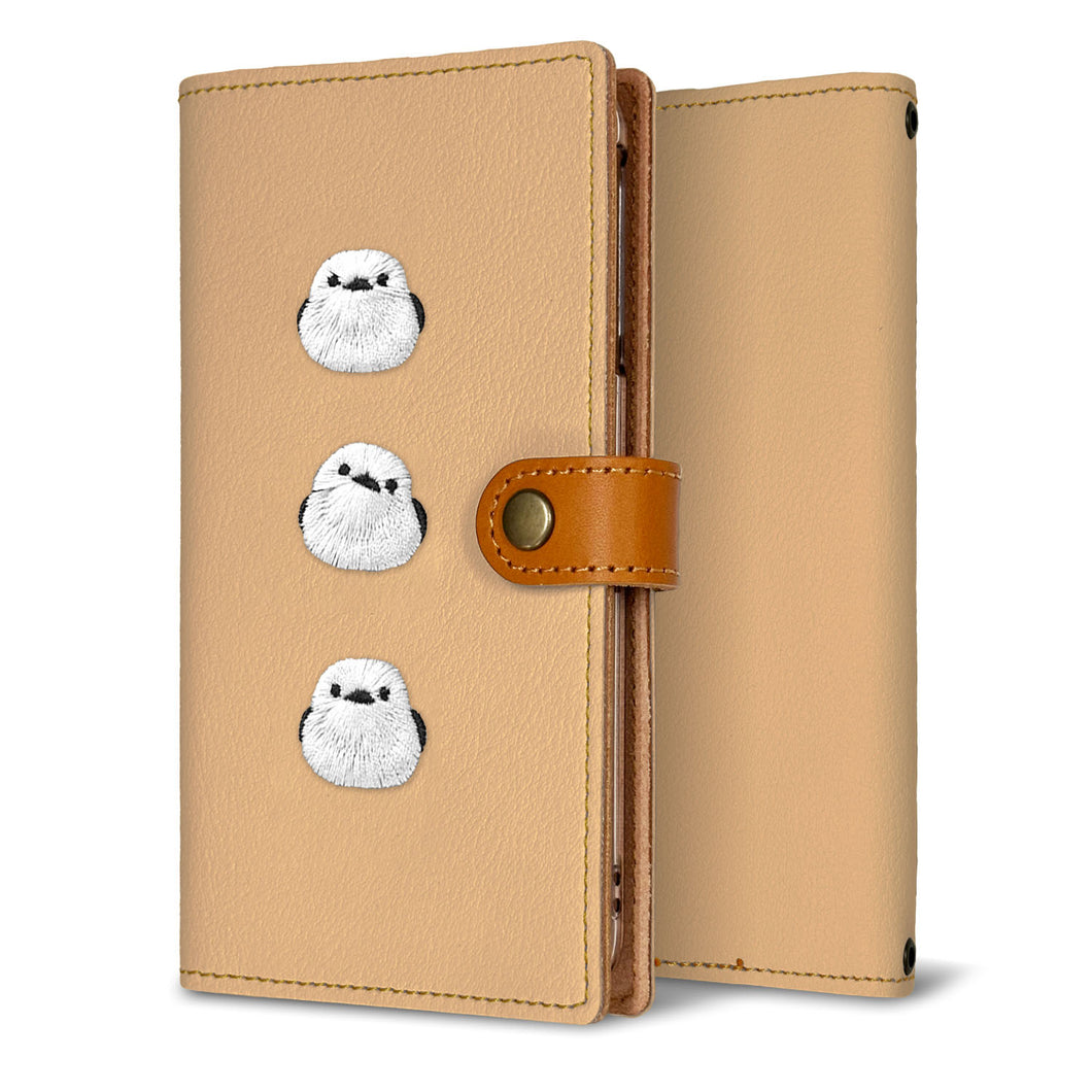 isai V30+ LGV35 au 刺繍 シマエナガ 手帳型ケース 耐衝撃