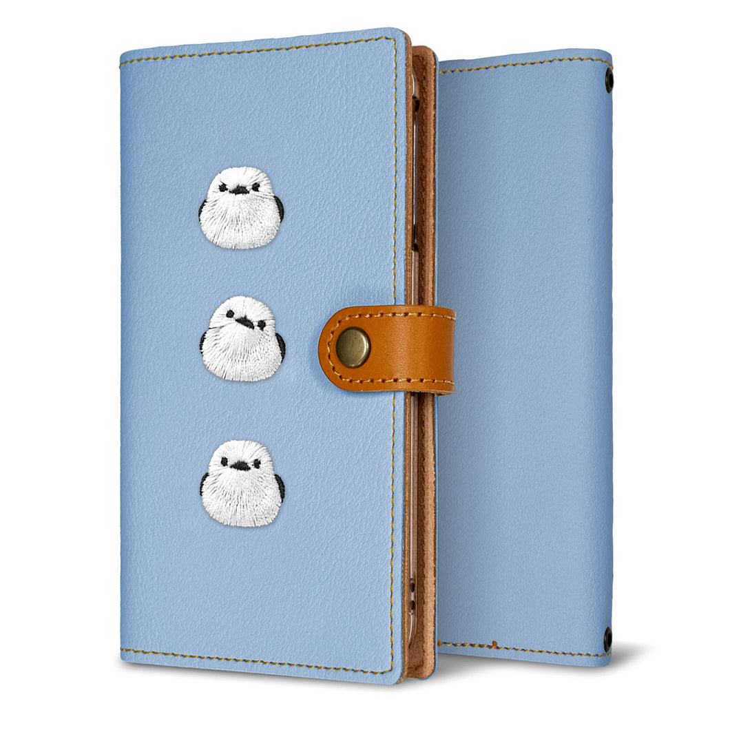 Galaxy A30 SCV43 au 刺繍 シマエナガ 手帳型ケース 耐衝撃