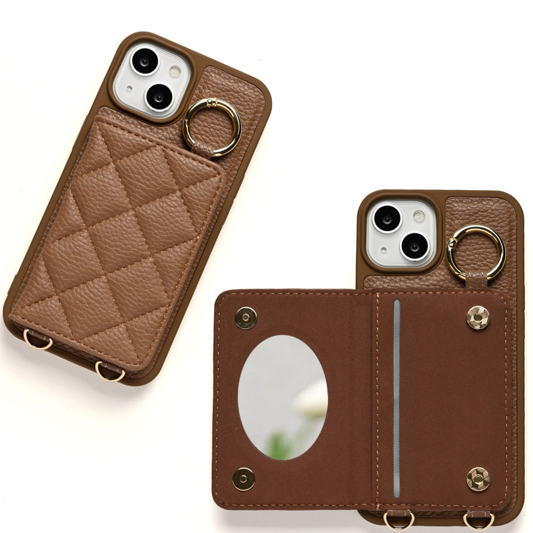 AQUOS wish SHG06 au キルティング カラー リアケース 2つ折りカードケース ミラー付き