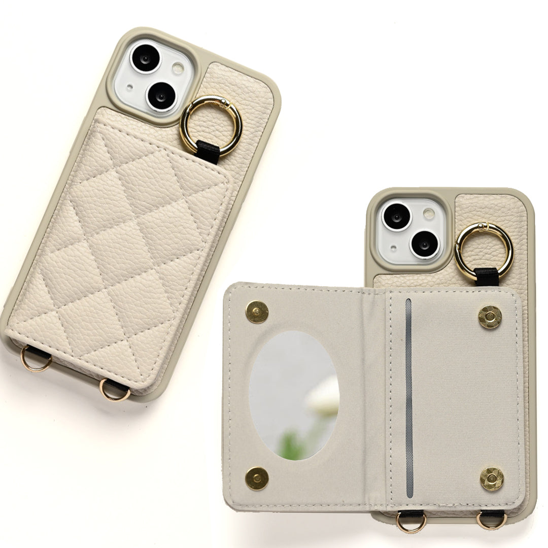 AQUOS sense4 SH-M15 キルティング カラー リアケース 2つ折りカードケース ミラー付き