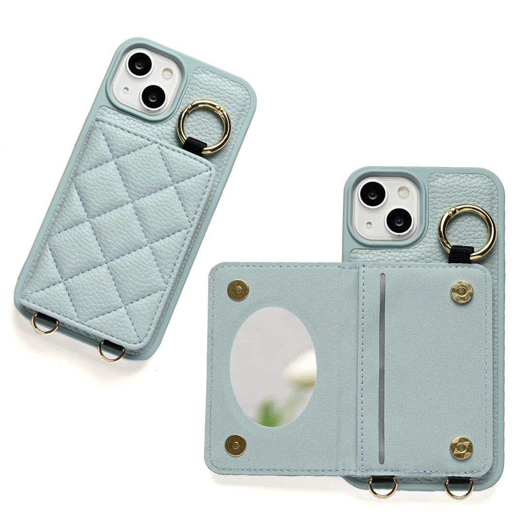 iPhone12 キルティング カラー リアケース 2つ折りカードケース ミラー付き