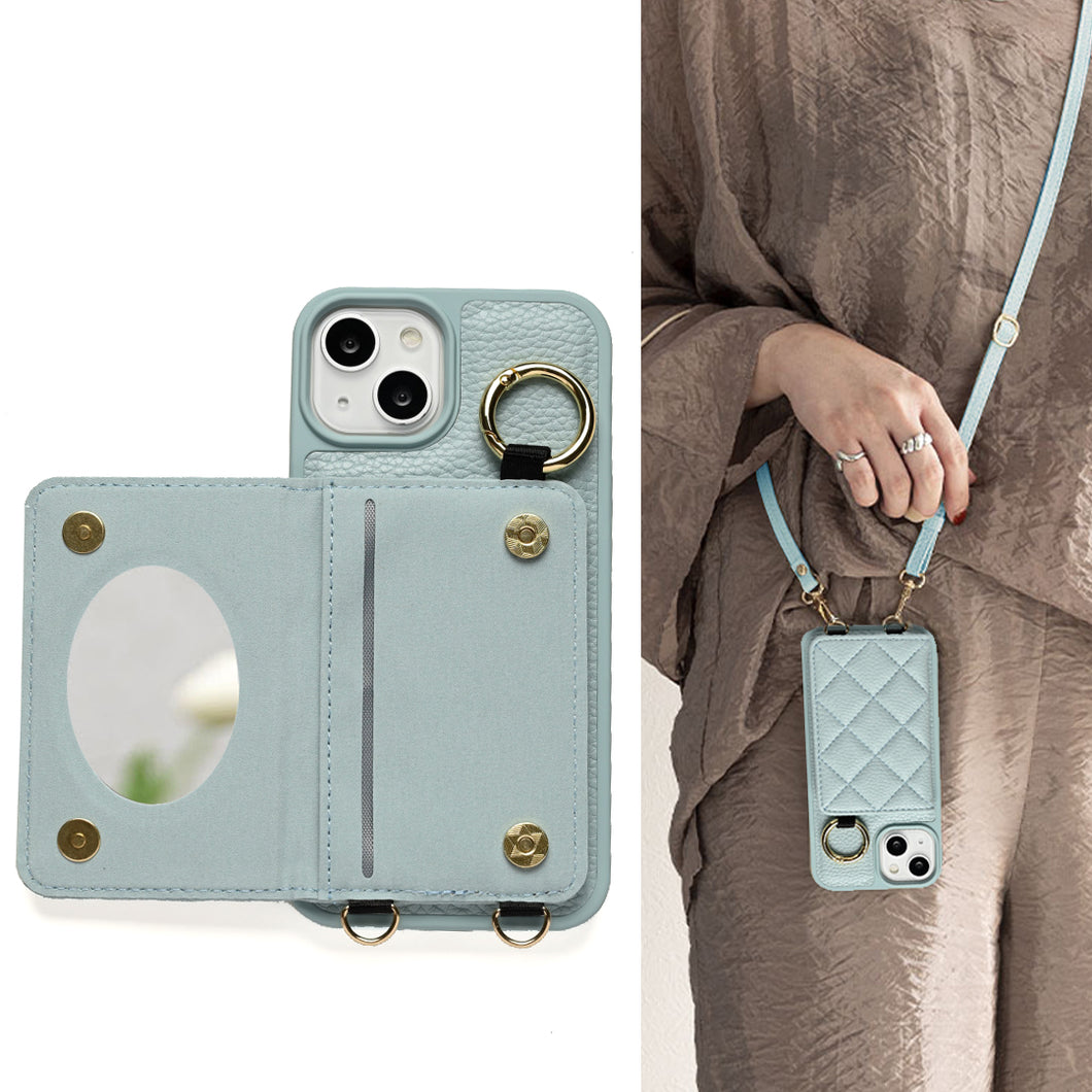 iPhone13 Pro キルティング カラー リアケース 2つ折りカードケース ミラー付き