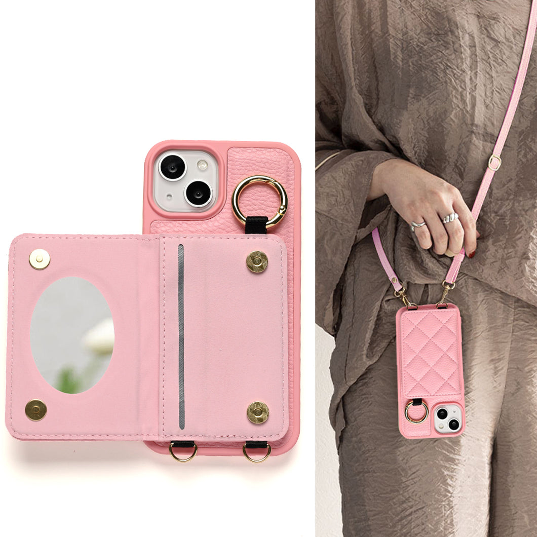 iPhone16e キルティング カラー リアケース 2つ折りカードケース ミラー付き