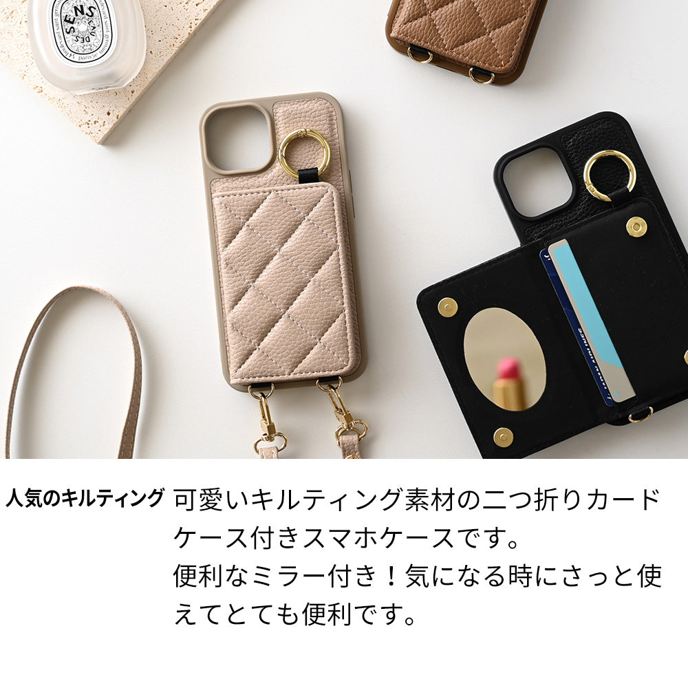 iPhone7 キルティング カラー リアケース 2つ折りカードケース ミラー付き