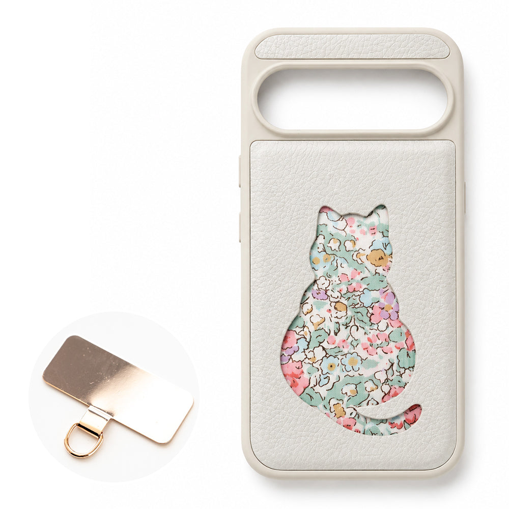 AQUOS sense8 SH-54D docomo リバティ猫・リバティうさぎ 本革 スマホショルダー カラーリアケース スマホケース