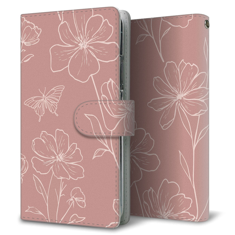 Xperia XZ3 801SO SoftBank 花のスケッチ 大人かわいい プリント手帳型ケース 耐衝撃