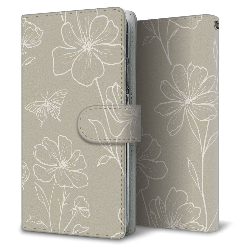 AQUOS R10 A501SH SoftBank 花のスケッチ 大人かわいい プリント手帳型ケース 耐衝撃