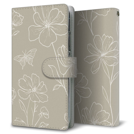 AQUOS sense3 SHV45 au 花のスケッチ 大人かわいい プリント手帳型ケース 耐衝撃