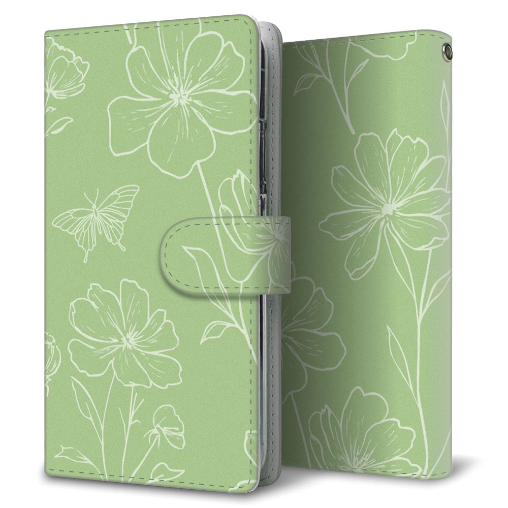 Xperia Ace III SOG08 au 花のスケッチ 大人かわいい プリント手帳型ケース 耐衝撃