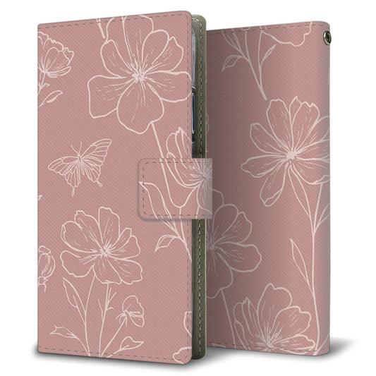 iPhone13 mini 花のスケッチ 大人かわいい プリント手帳型ケース 耐衝撃