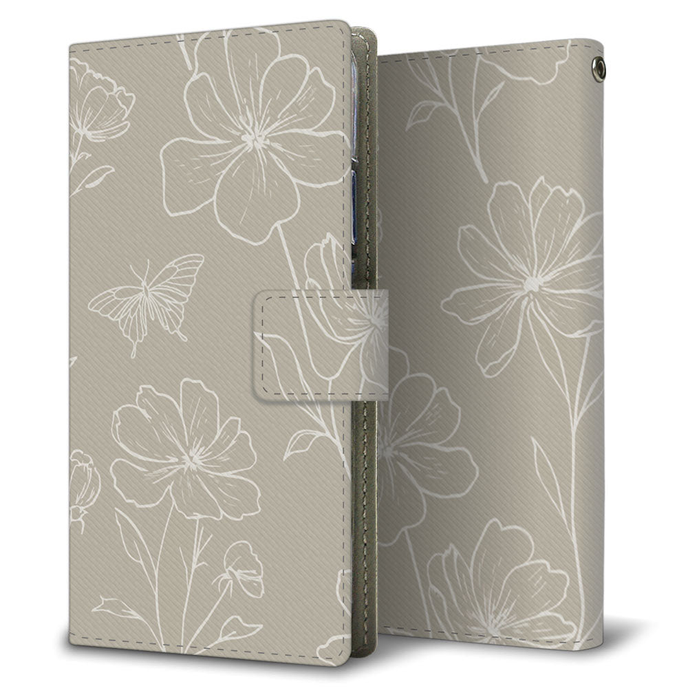 HUAWEI P40 lite 5G CDY-NA9A 花のスケッチ 大人かわいい プリント手帳型ケース 耐衝撃