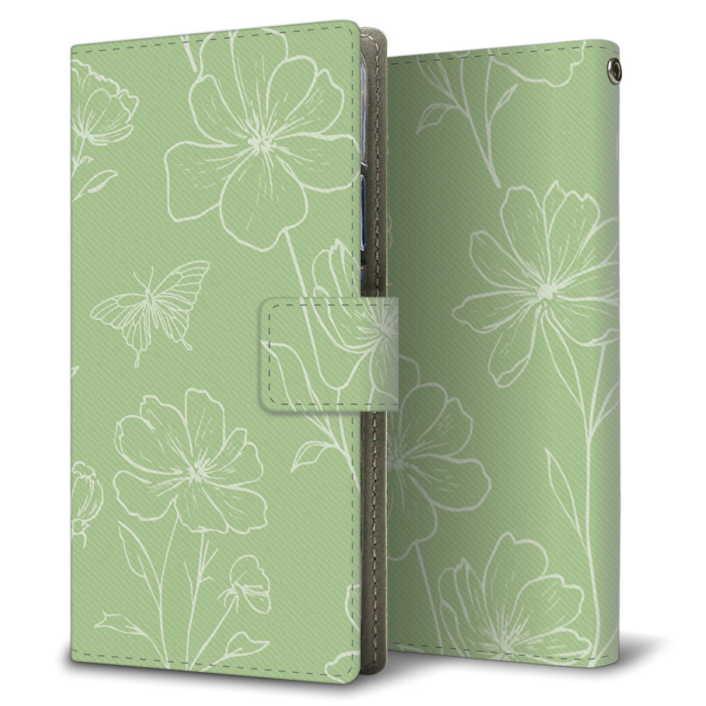 Xperia 1 VII SO-51F docomo 花のスケッチ 大人かわいい プリント手帳型ケース 耐衝撃