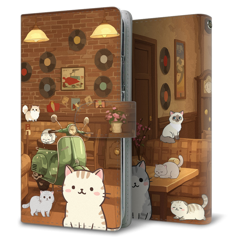 Galaxy S10+ SCV42 au ネコとかわいい時間 プリント手帳型ケース 耐衝撃