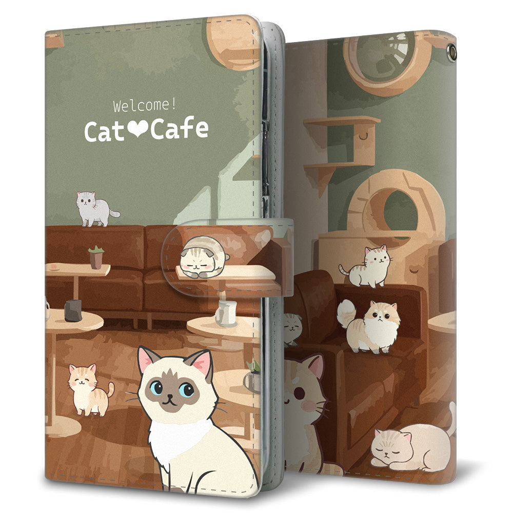 iPhone13 mini ネコとかわいい時間 プリント手帳型ケース 耐衝撃
