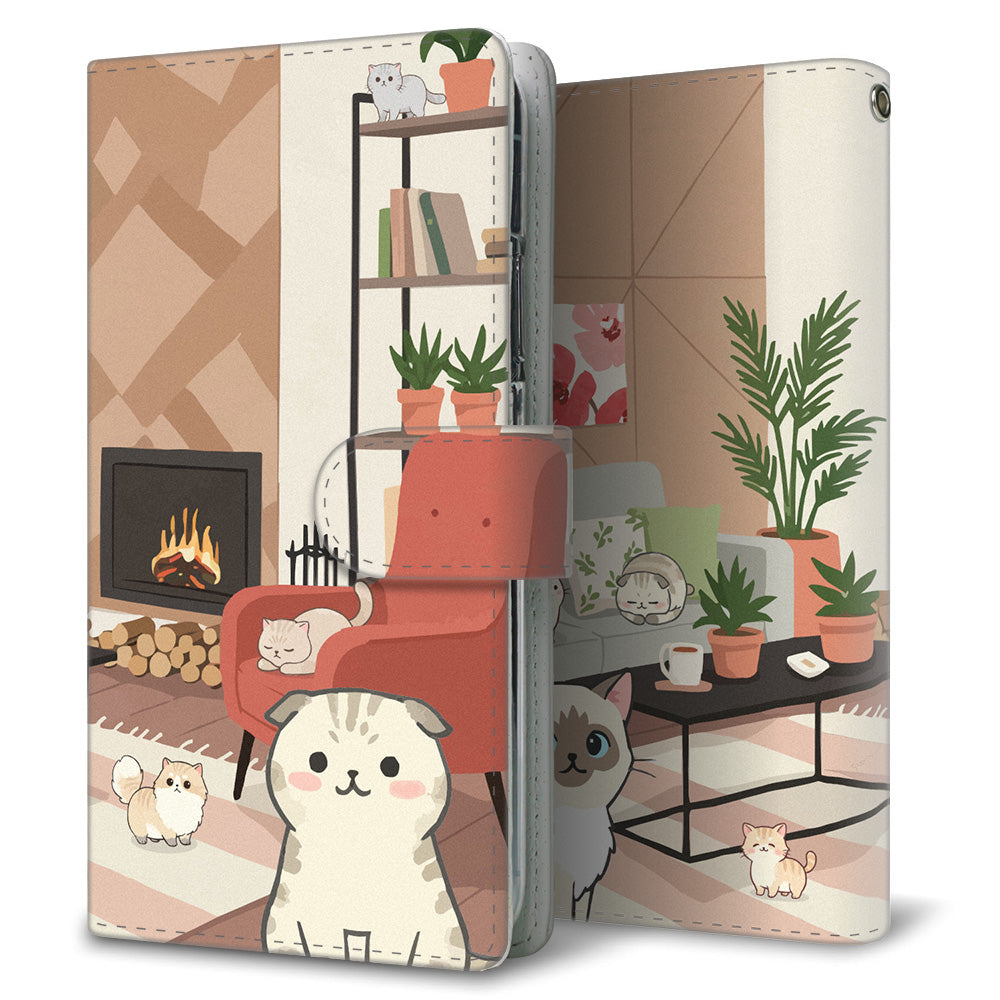 Xperia XZ SOV34 au ネコとかわいい時間 プリント手帳型ケース 耐衝撃