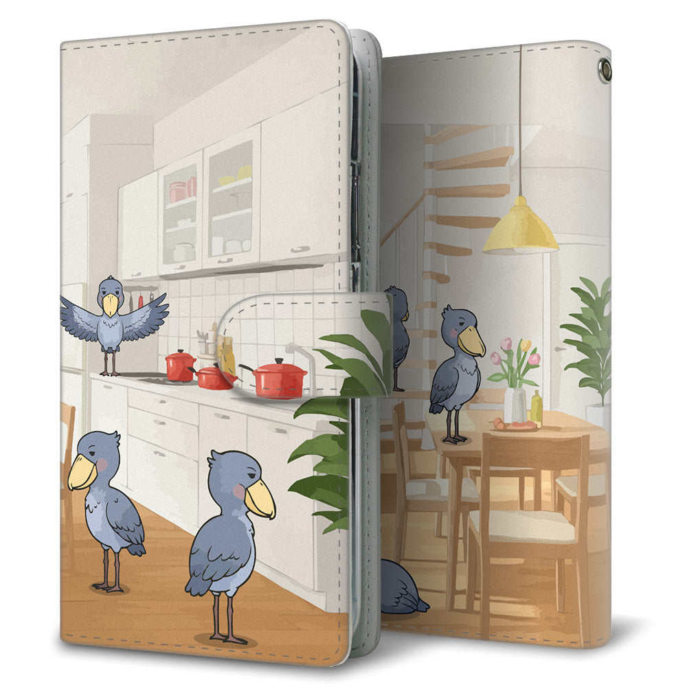 Galaxy A21 シンプル SCV49 au ハシビロコウとかわいい時間 プリント手帳型ケース 耐衝撃