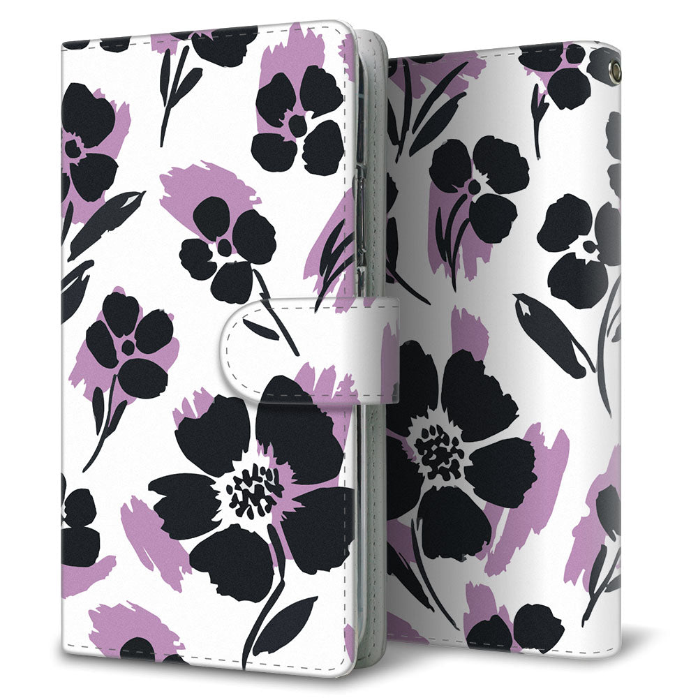 Xperia Ace III SOG08 au スミ花柄 大人かわいい プリント手帳型ケース 耐衝撃