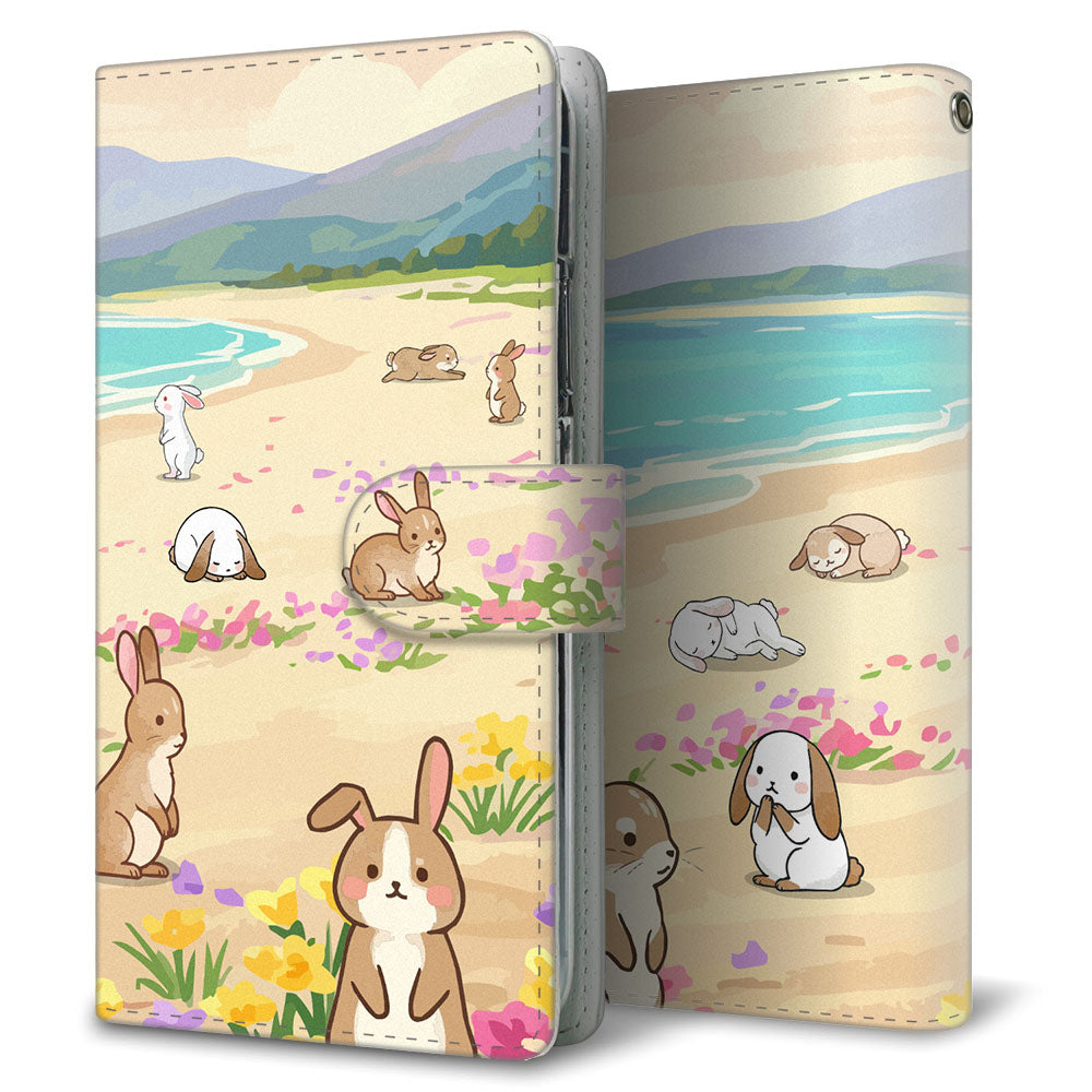 Galaxy S24 Ultra SCG26 au ウサギとかわいい時間 プリント手帳型ケース 耐衝撃