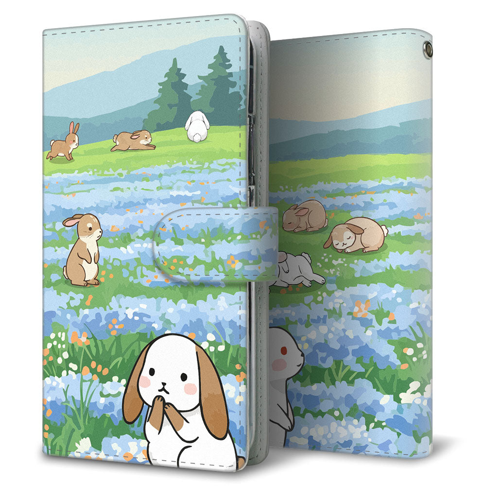 Android One S3 ウサギとかわいい時間 プリント手帳型ケース 耐衝撃