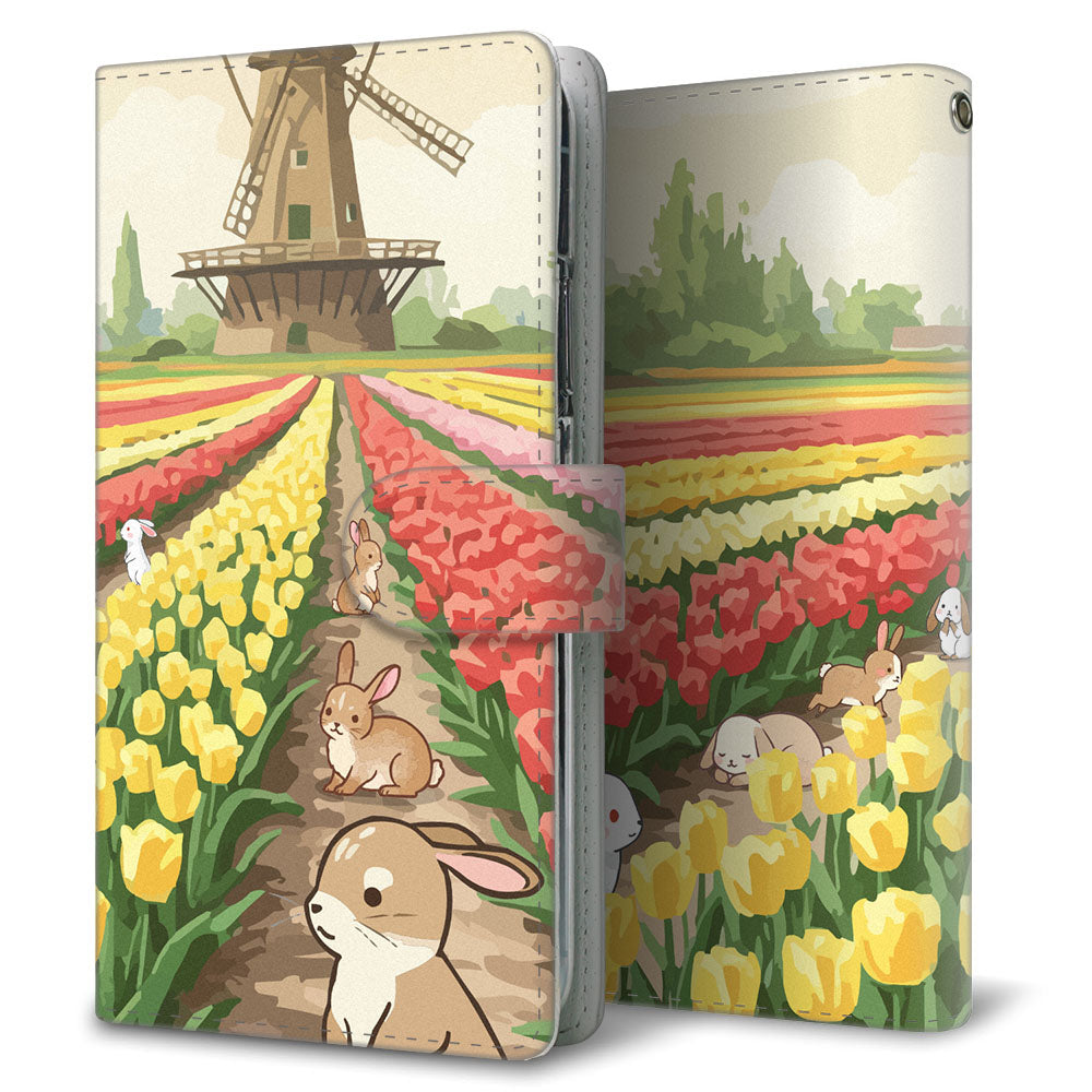 らくらくスマートフォン3 F-06F docomo ウサギとかわいい時間 プリント手帳型ケース 耐衝撃