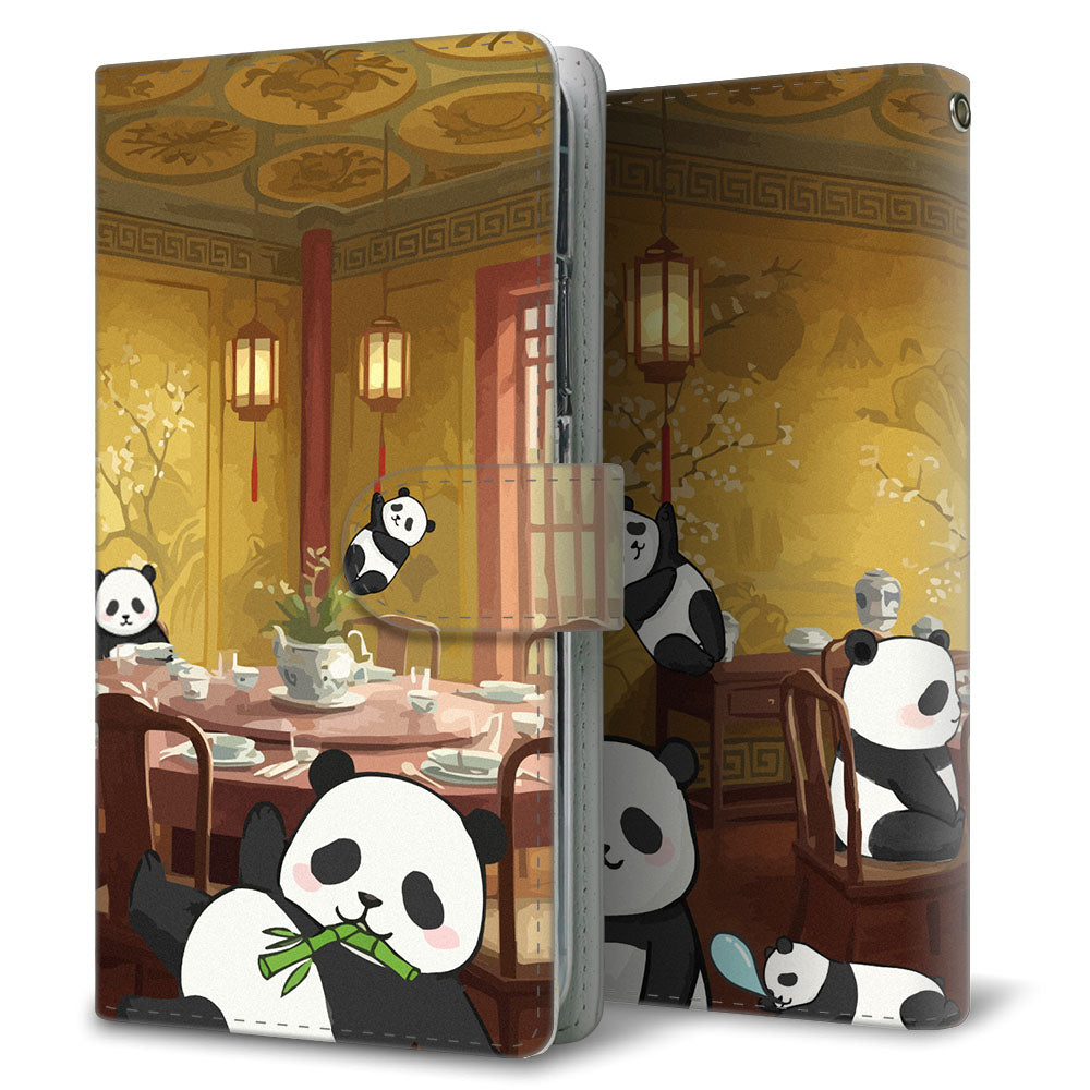 Galaxy S24 Ultra SCG26 au パンダとかわいい時間 プリント手帳型ケース 耐衝撃