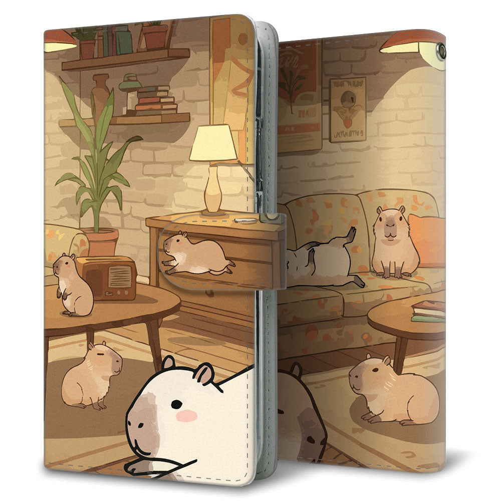 AQUOS sense SHV40 au カピバラとかわいい時間 プリント手帳型ケース 耐衝撃